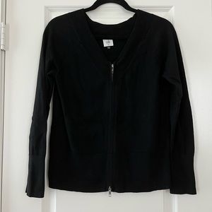 Cabi Womens Black V-Neck Full Zip Long Sleeve Cotton Knit Sweater Size XS